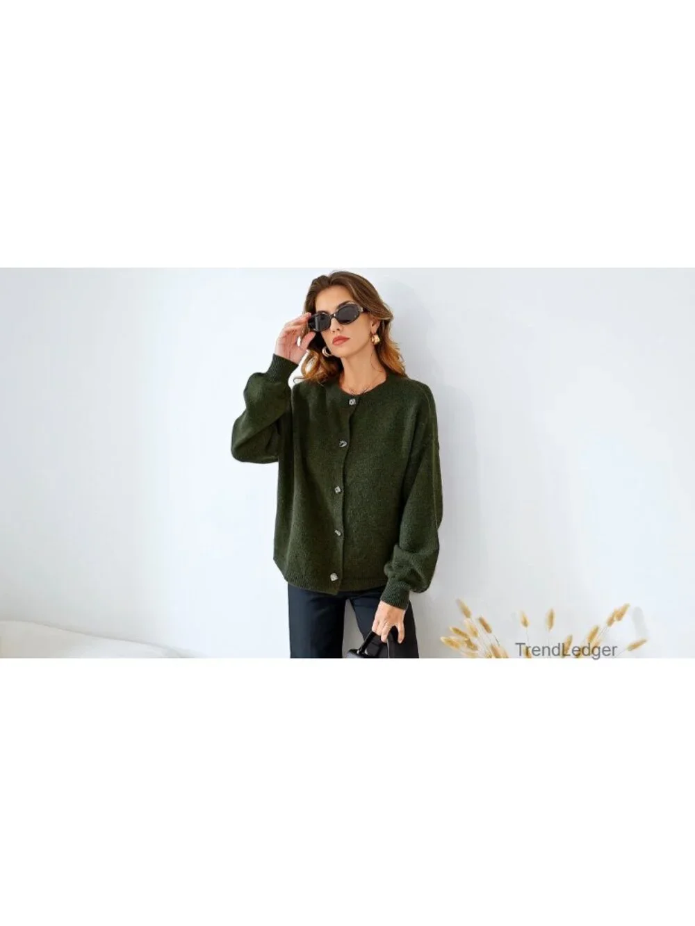 Oversized Cropped Cardigan Sweater Women Open Front Gold Button Knit